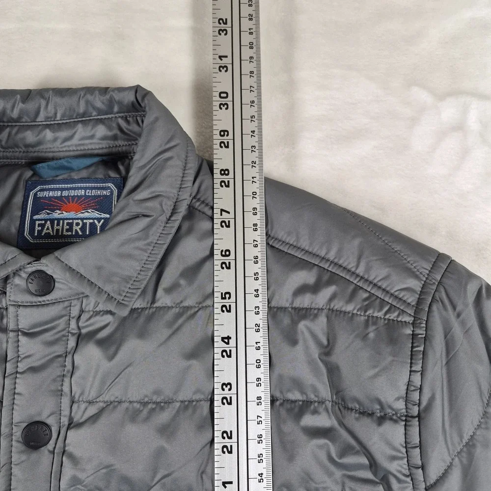 Faherty Atmosphere Full Zip Jacket Men's Small Gray Puffer‎ Snap Button Comfort